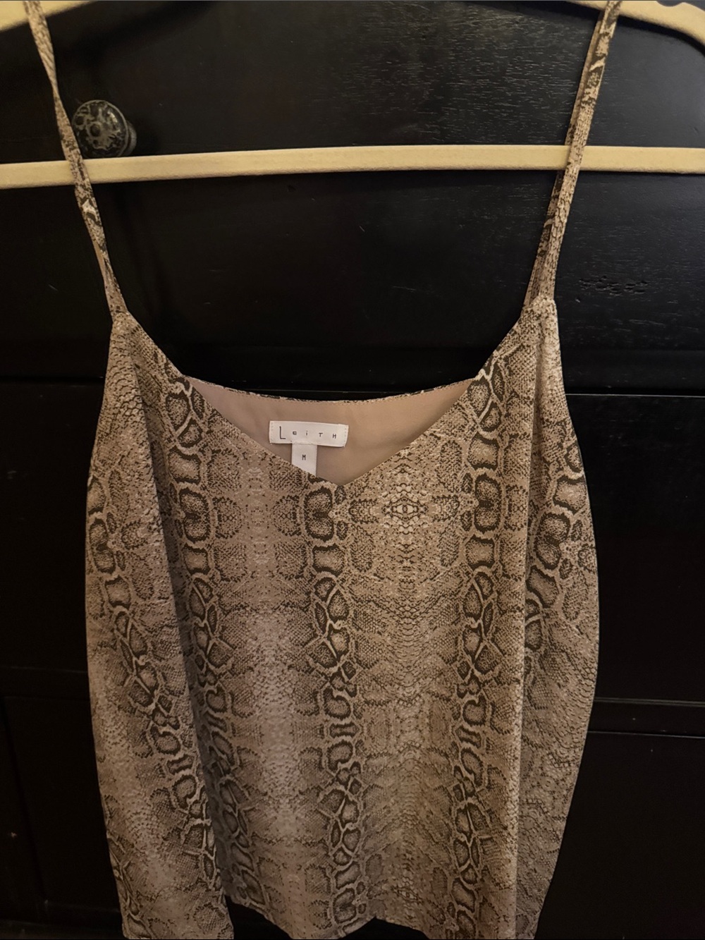 Leith Snake-Print Silky Cami in Beige Taupe lined Sz M